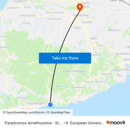 Amathous Parallel Road - St. Raphael Hotel to European University Cyprus map