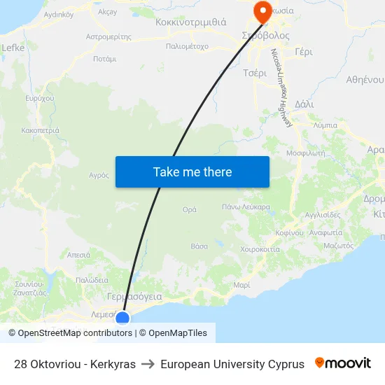October 28th - Kerkyras to European University Cyprus map