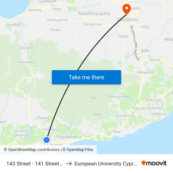 143 Street - 141 Street 2 to European University Cyprus map