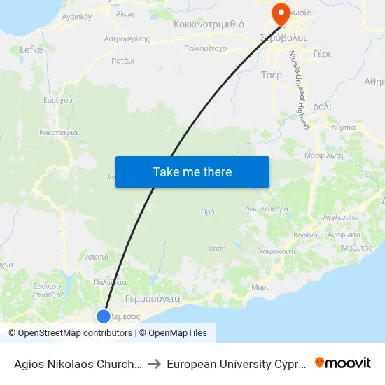 St. Nicholas Church 1 to European University Cyprus map