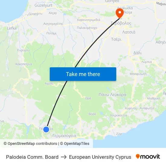 Palodeia Comm. Board to European University Cyprus map