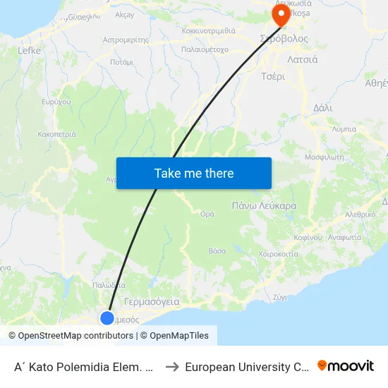 A´ Kato Polemidia Elem. School to European University Cyprus map