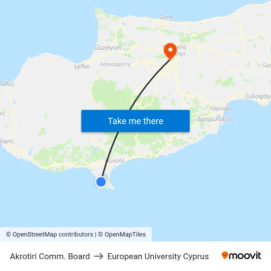 Akrotiri Comm. Board to European University Cyprus map