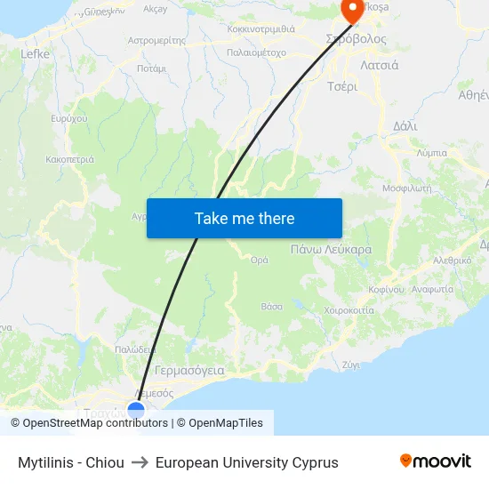 Mytilinis - Chiou to European University Cyprus map