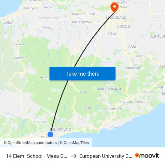 14 Elem. School - Mesa Geitonia to European University Cyprus map