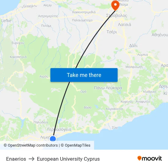 Enaerios to European University Cyprus map