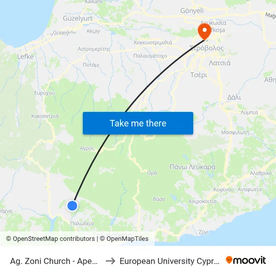 Ag. Zoni Church - Apesia to European University Cyprus map