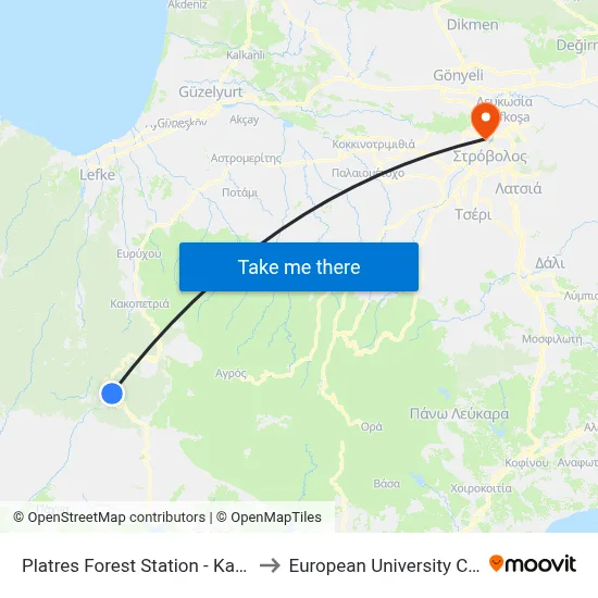 Platres Forest Station - Kalidonia to European University Cyprus map