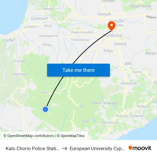 Kalo Chorio Police Station to European University Cyprus map