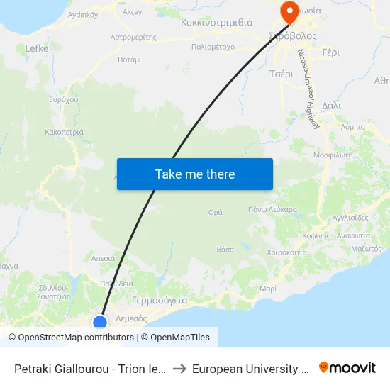Petraki Giallourou - Trion Ierarchon to European University Cyprus map
