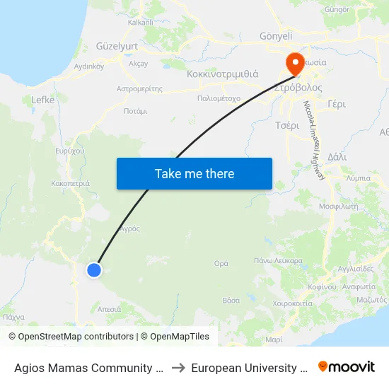 Agios Mamas Community Board 1 to European University Cyprus map