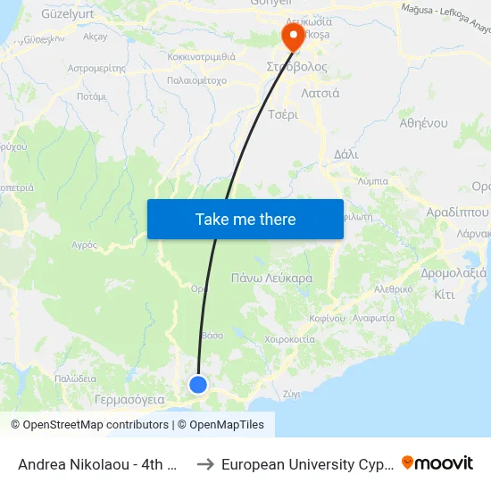 Andrea Nikolaou - 4th Moni to European University Cyprus map