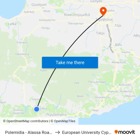 Polemidia - Alassa Road 2 to European University Cyprus map