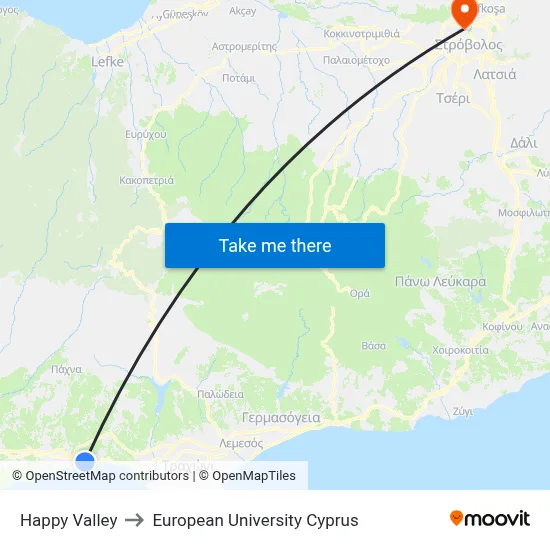 Happy Valley to European University Cyprus map