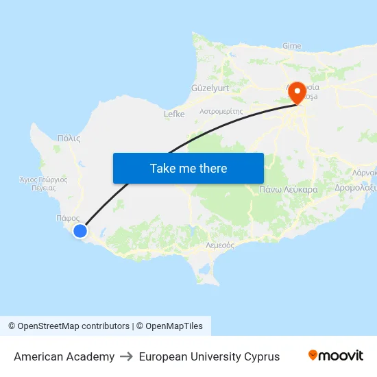 American Academy to European University Cyprus map