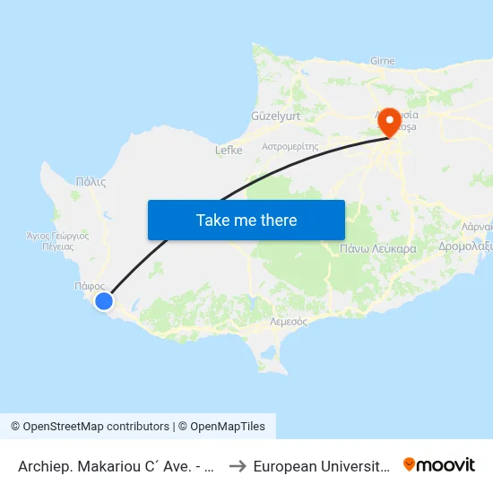 Archiep. Makariou C´ Ave. - Ag. Sergiou to European University Cyprus map