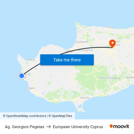 Ag. Georgios Pegeias to European University Cyprus map