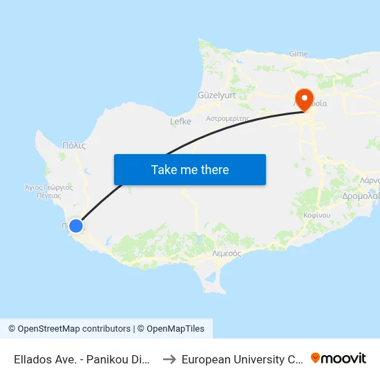 Ellados Ave. - Panikou Dimitriou to European University Cyprus map