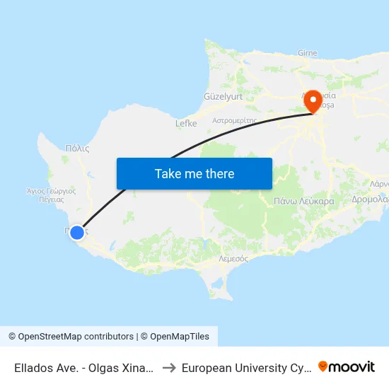 Greece Avenue - Olga Xinaridou to European University Cyprus map