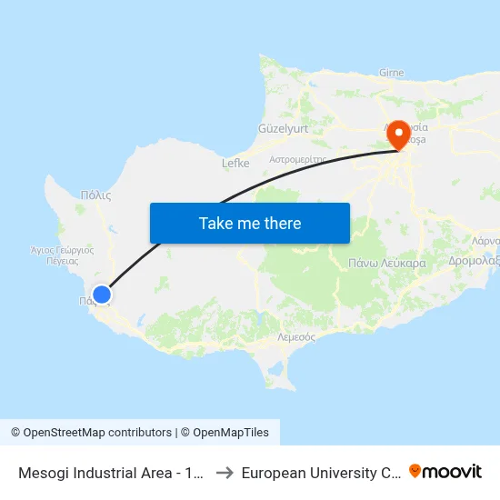 Mesogi Industrial Area - 1st Stop to European University Cyprus map