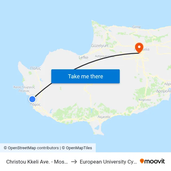 Christou Kkeli Ave. - Mosfilion to European University Cyprus map