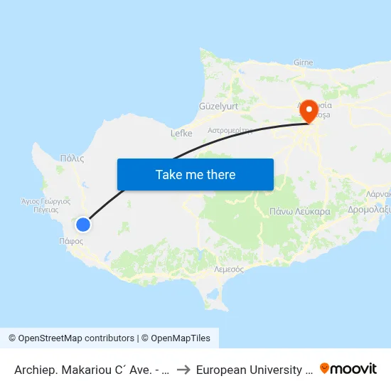 Archiep. Makariou C´ Ave. - Teratsou to European University Cyprus map
