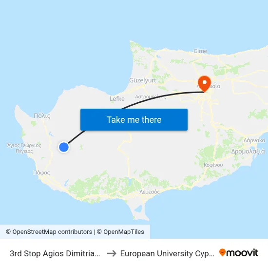 3rd Stop Agios Dimitrianos to European University Cyprus map