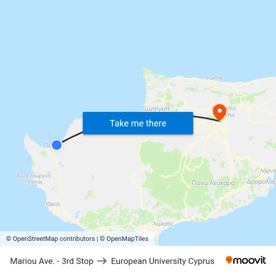 Mariou Ave. - 3rd Stop to European University Cyprus map