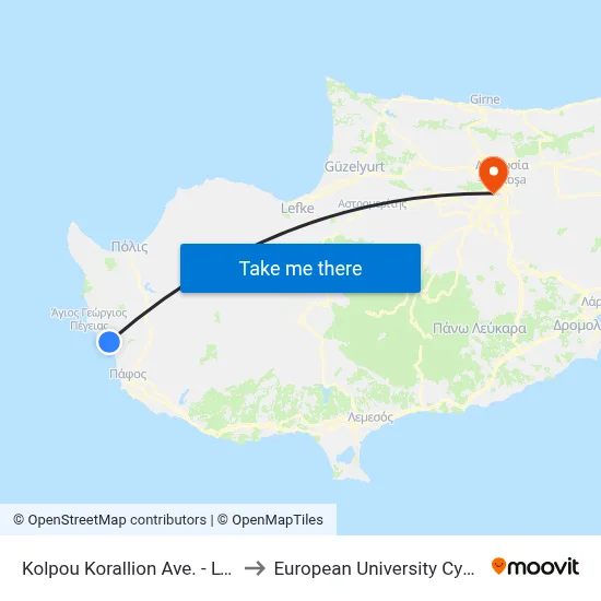 Korallion Gulf Avenue - Lysis to European University Cyprus map