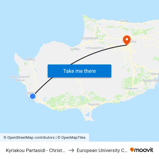 Kyriakou Partasidi - Christou Keli to European University Cyprus map