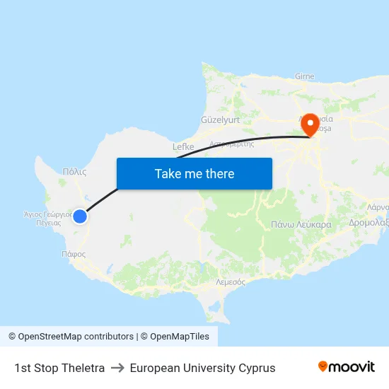 1st Stop Theletra to European University Cyprus map