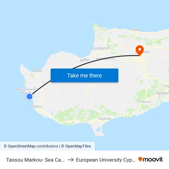 Tassou Markou - Sea Caves to European University Cyprus map