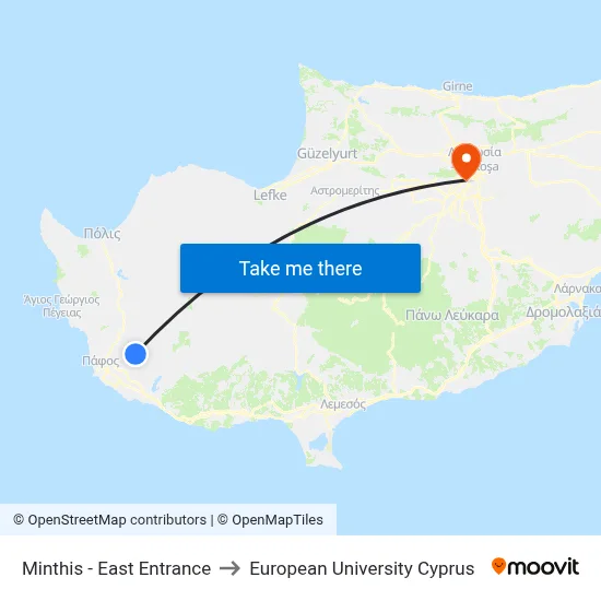 Minthis - East Entrance to European University Cyprus map