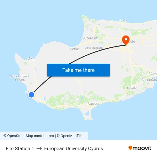 Fire Station 1 to European University Cyprus map