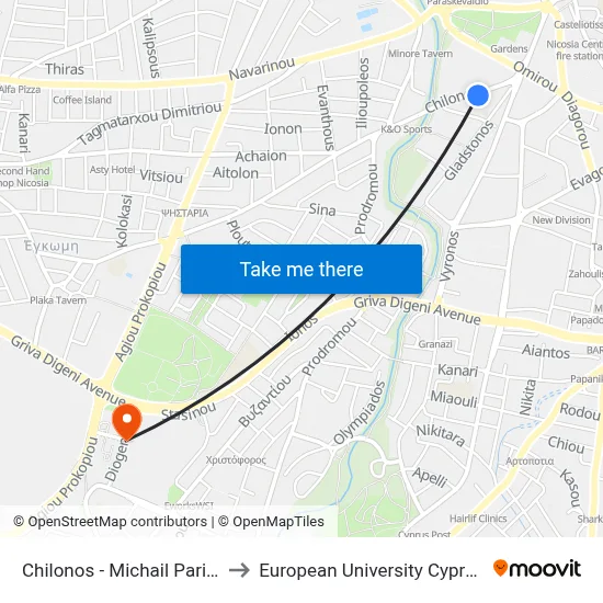 Chilonos - Michail Paridi to European University Cyprus map