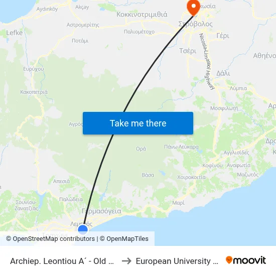 Archbishop Leontios A - Old Hospital to European University Cyprus map