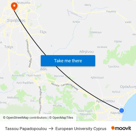 Tassos Papadopoulos to European University Cyprus map