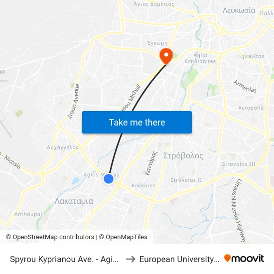 Spyrou Kyprianou Avenue - Agios Mamas to European University Cyprus map