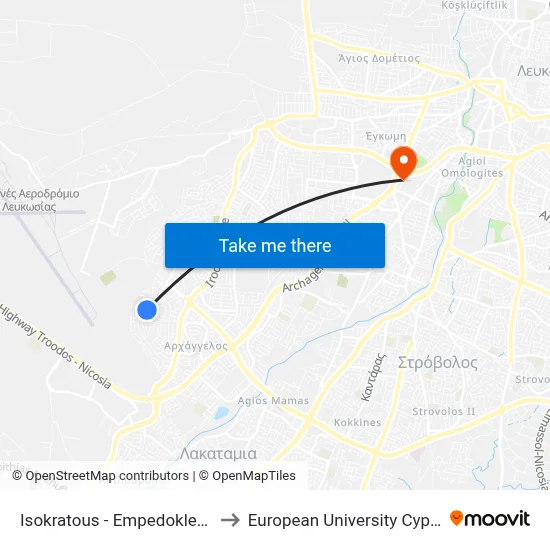 Isokratous - Empedokleous to European University Cyprus map