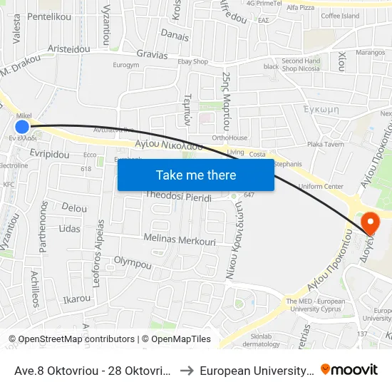 October 8th Ave - October 28th Avenue to European University Cyprus map