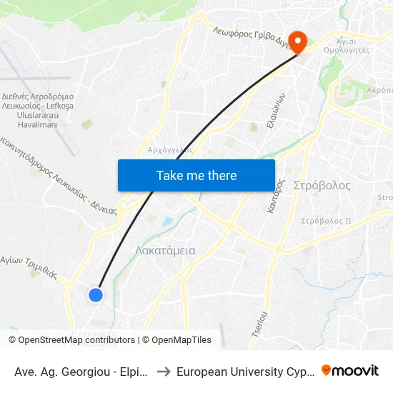 Ave. Ag. Georgiou - Elpidos to European University Cyprus map