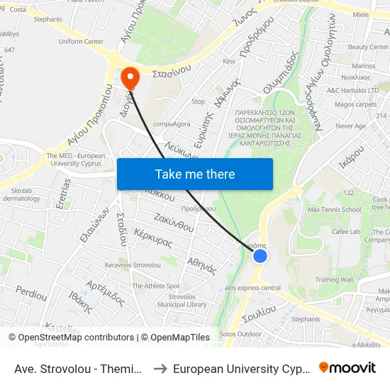 Strovolos Ave - Themidos to European University Cyprus map