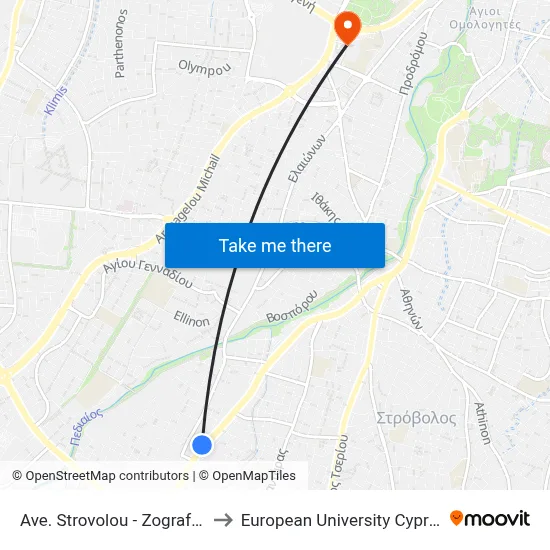 Strovolos Avenue - Zografou to European University Cyprus map