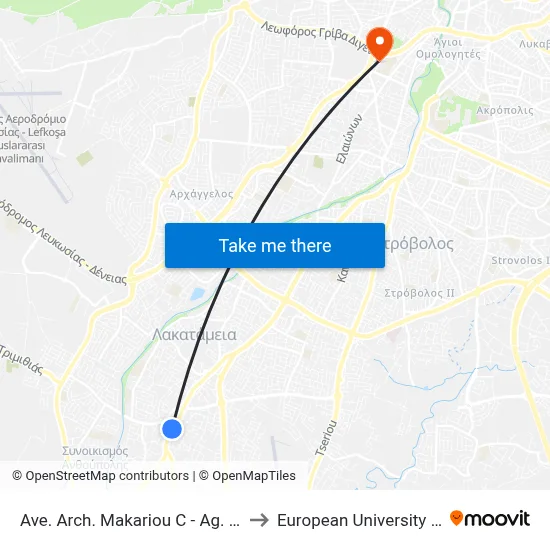 Ave. Arch. Makariou C - Ag. Georgiou to European University Cyprus map