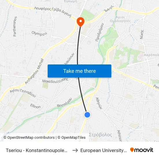 Tseriou - Constantinople Avenue to European University Cyprus map