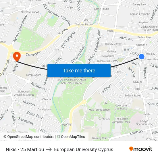 Nikis - March 25th to European University Cyprus map