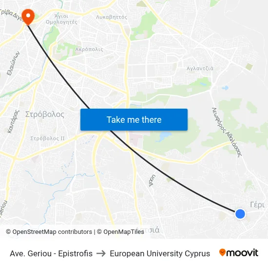 Geriou Avenue - Epistrofis to European University Cyprus map