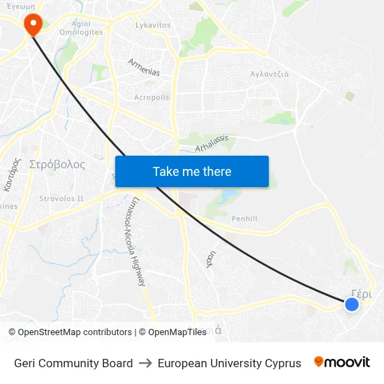 Geri Comm. Board to European University Cyprus map