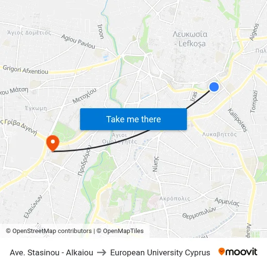 Stasinou Ave. - Alkaiou to European University Cyprus map