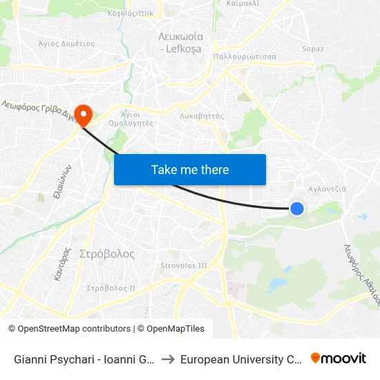 Gianni Psychari - Ioanni Grypari to European University Cyprus map